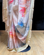 Floral Beige Georgette Saree