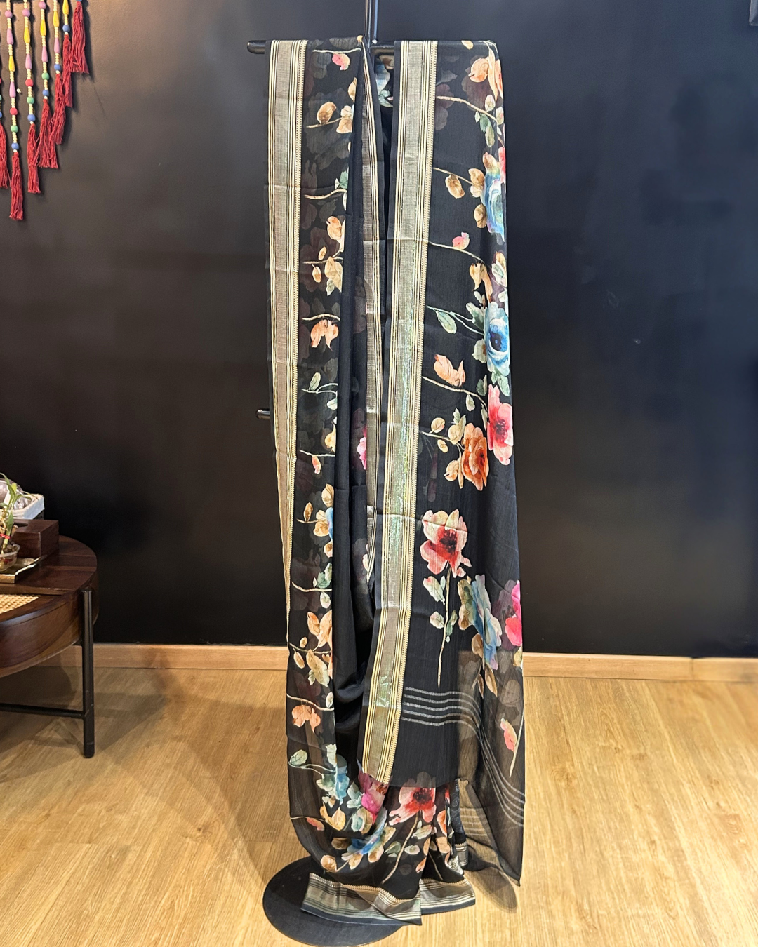Floral Black Georgette Saree