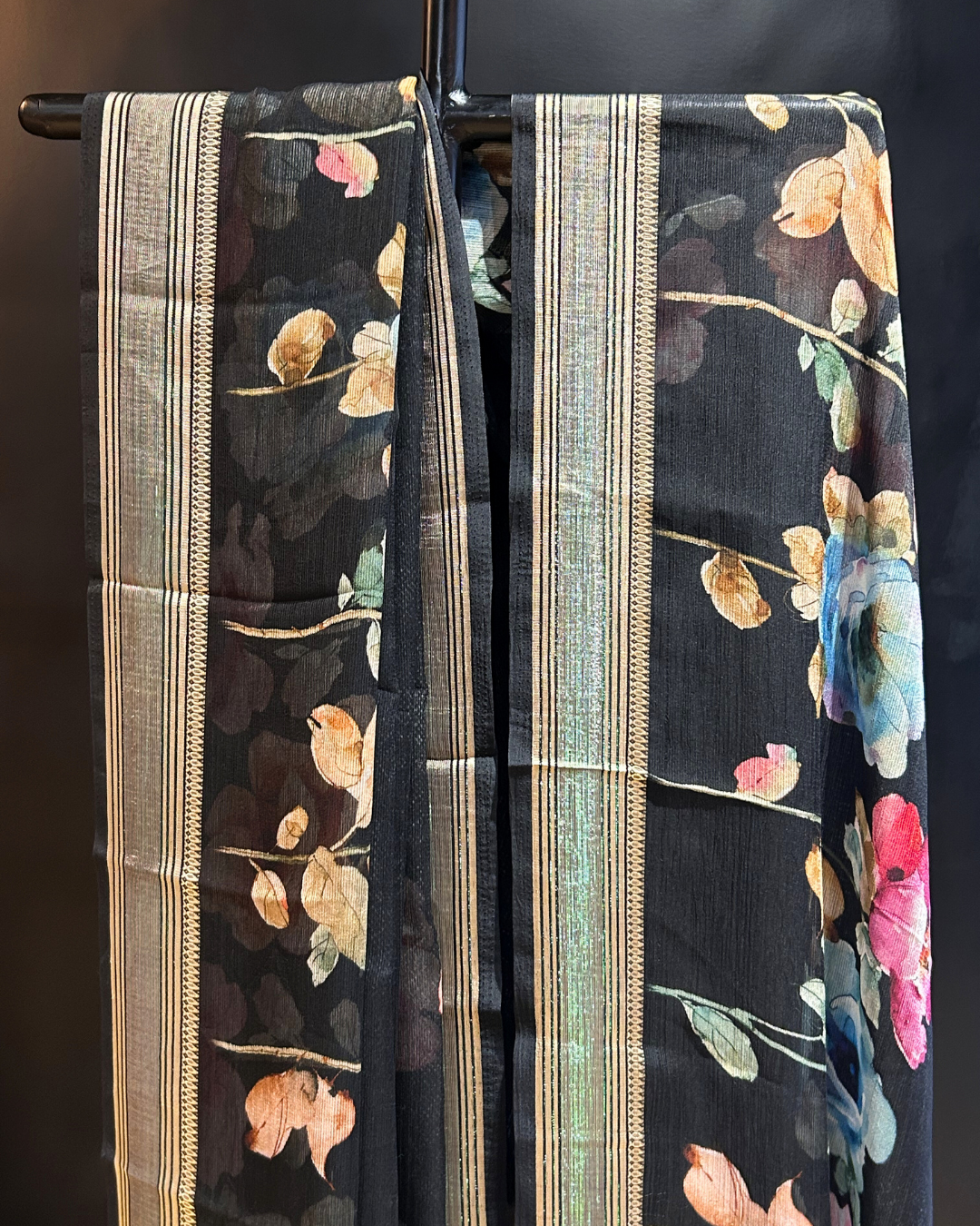 Floral Black Georgette Saree