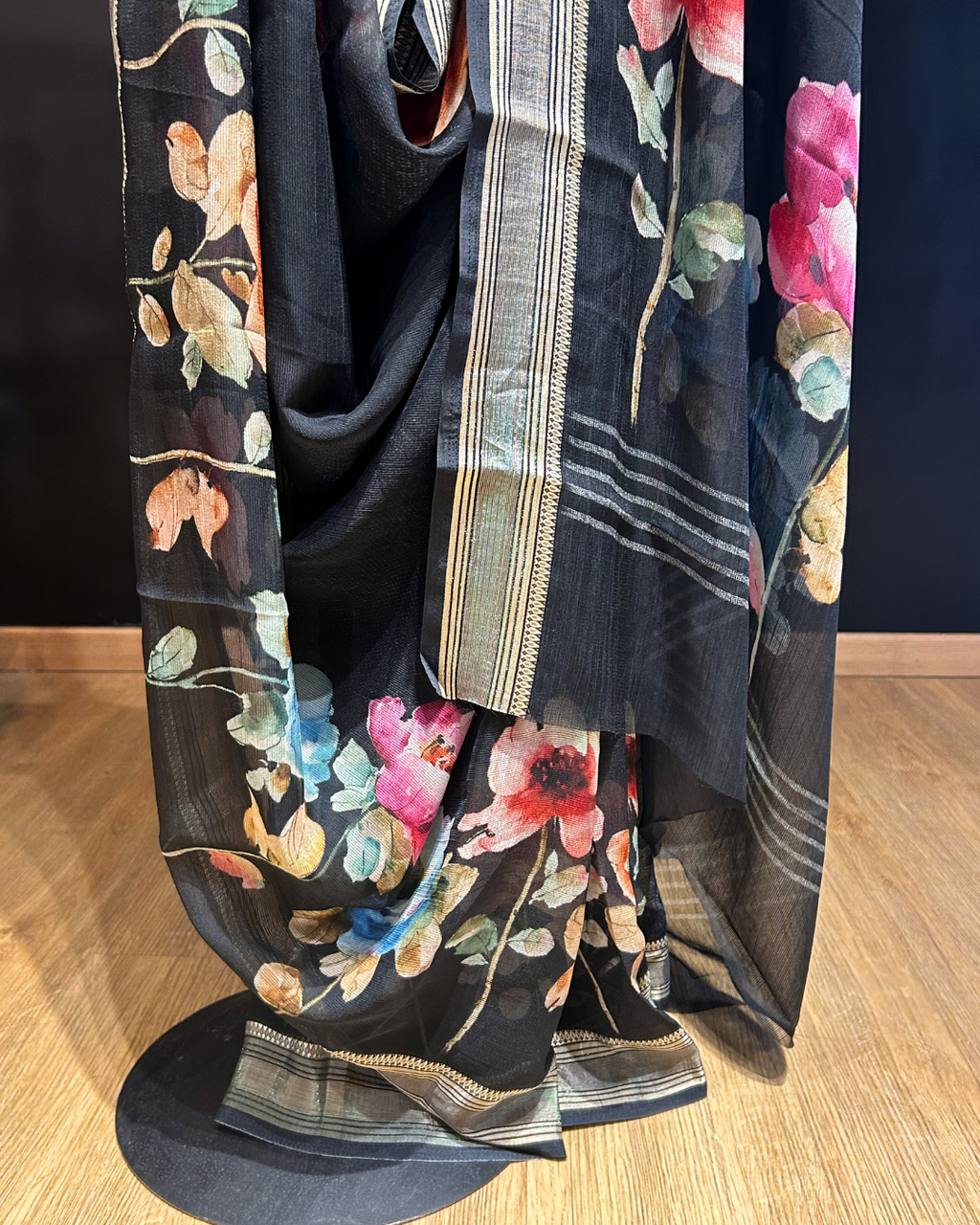 Floral Black Georgette Saree