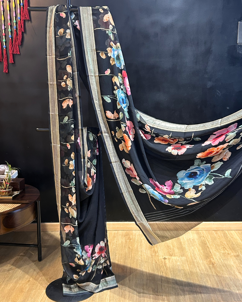 Floral Black Georgette Saree