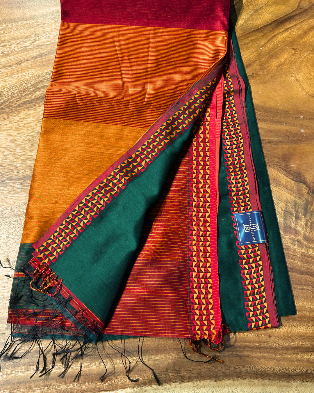 Bottle Green Maheshwari Cotton Silk Saree