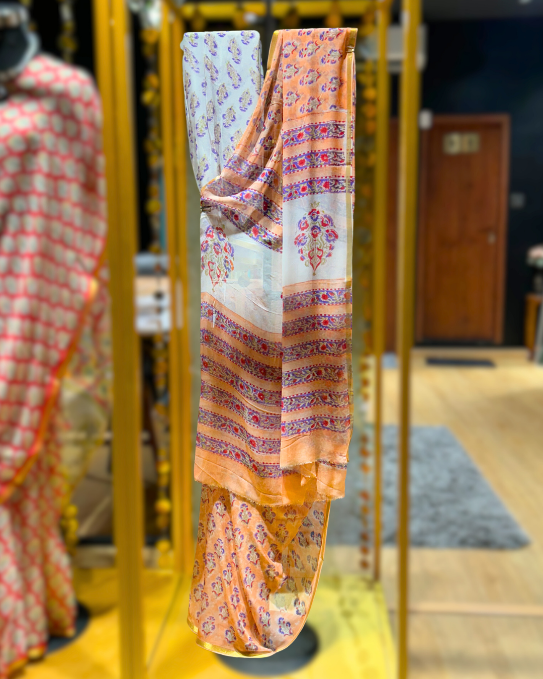 Pure Chiffon Peach Saree