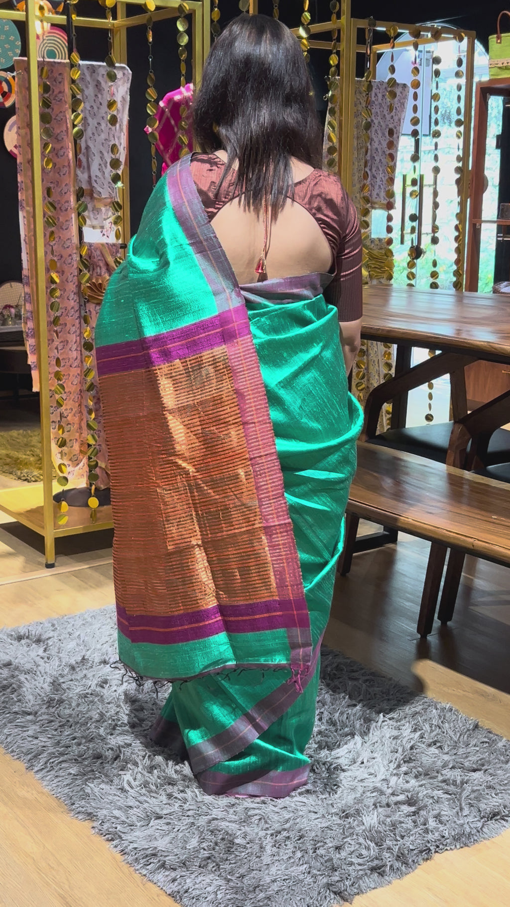 Tussar Silk Teal Green  Saree