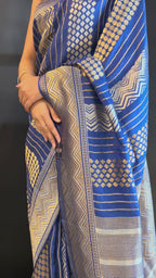 Moonga Crepe Saree in Royal Blue