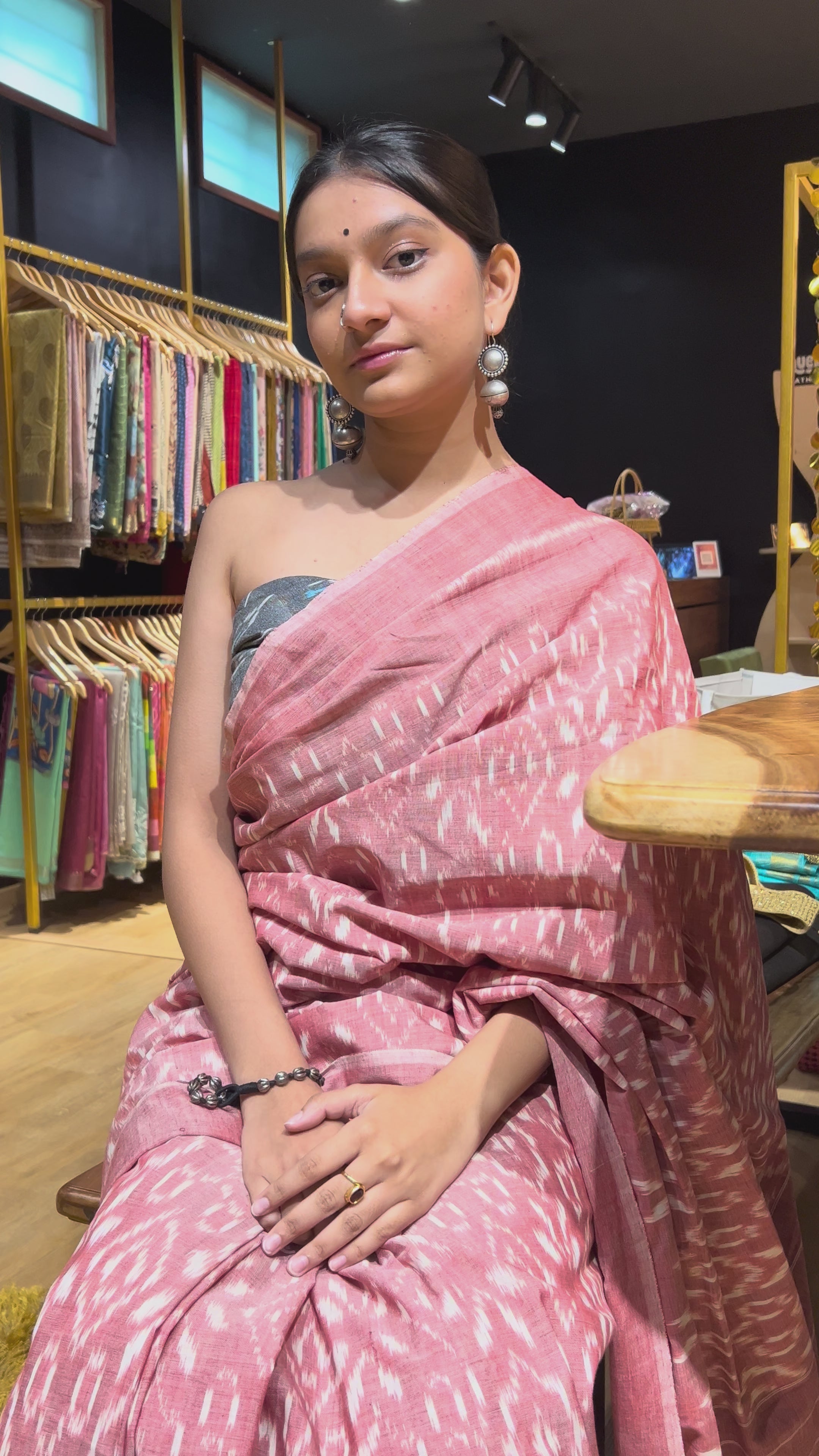 Ikkat Cotton Blush Pink Saree
