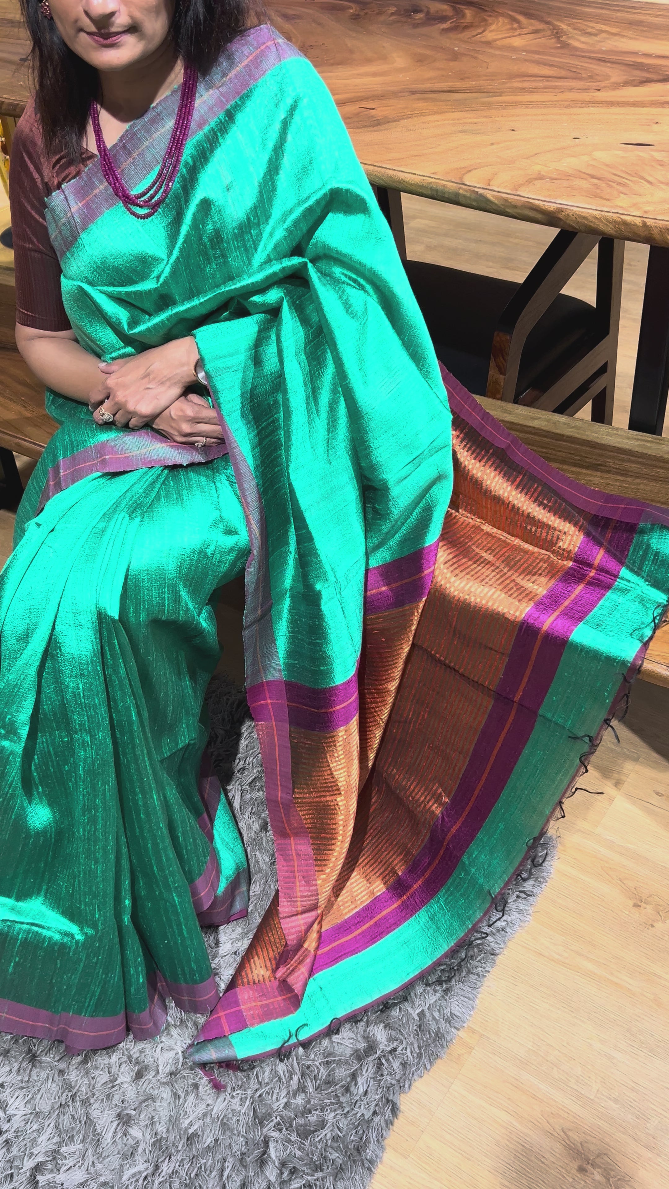 Tussar Silk Teal Green  Saree