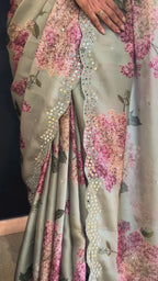 Satin Silk Olive Green Saree