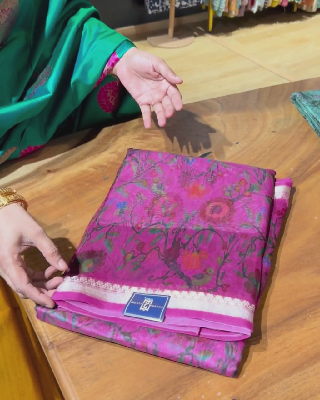 Kora Banarsi Silk Majenta Pink Saree